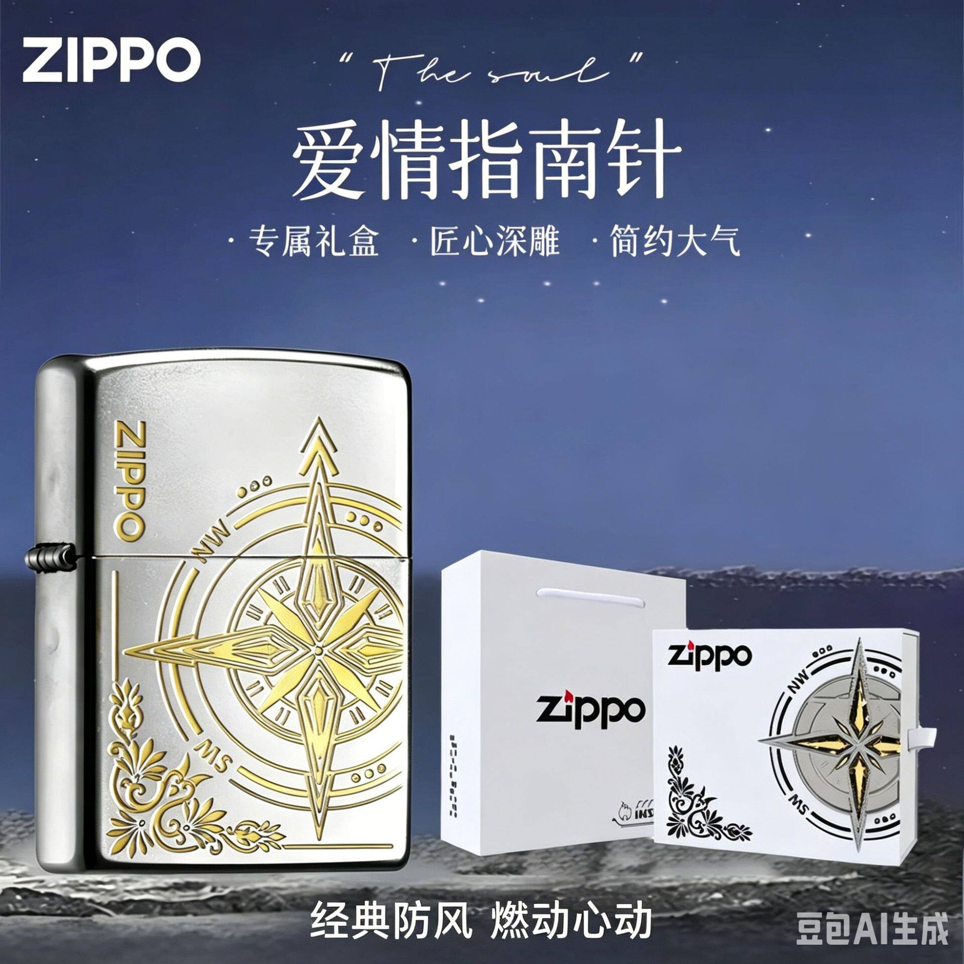 美国Zipo之宝正品防风煤油打火机爱情指南针雕刻国潮送男朋友礼物