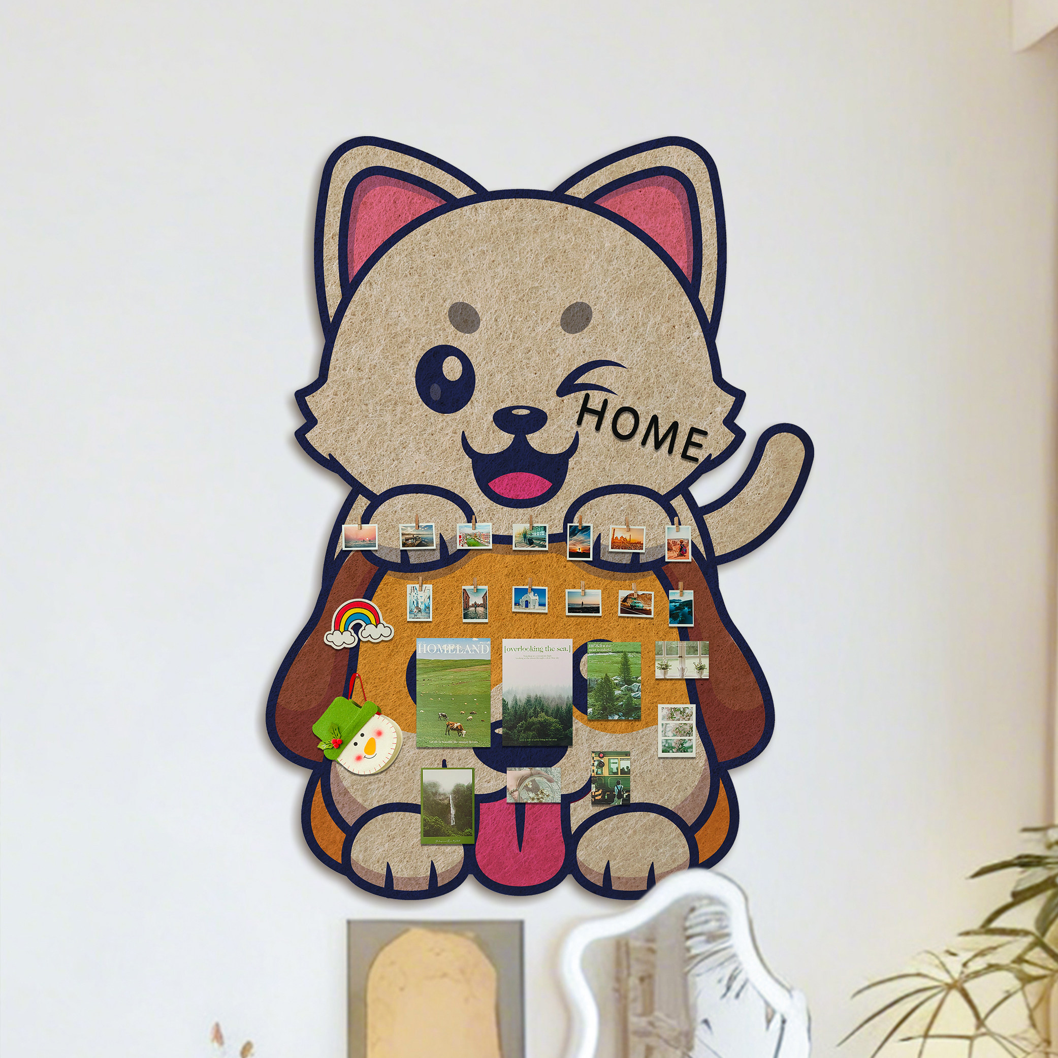 童趣风可爱毛毡板照片墙免打孔自粘墙贴创意布置装饰拍立得相册墙