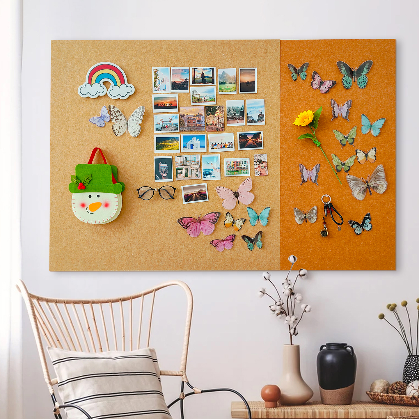 创意拼色毛毡板照片背景墙装饰