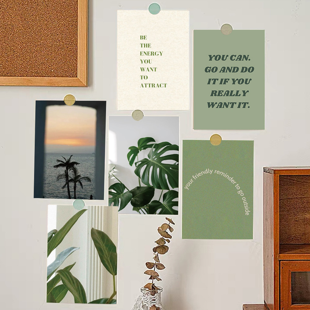 10张ins风绿色小清新卡片留言卡明信片卧室墙面墙上装饰自贴墙贴