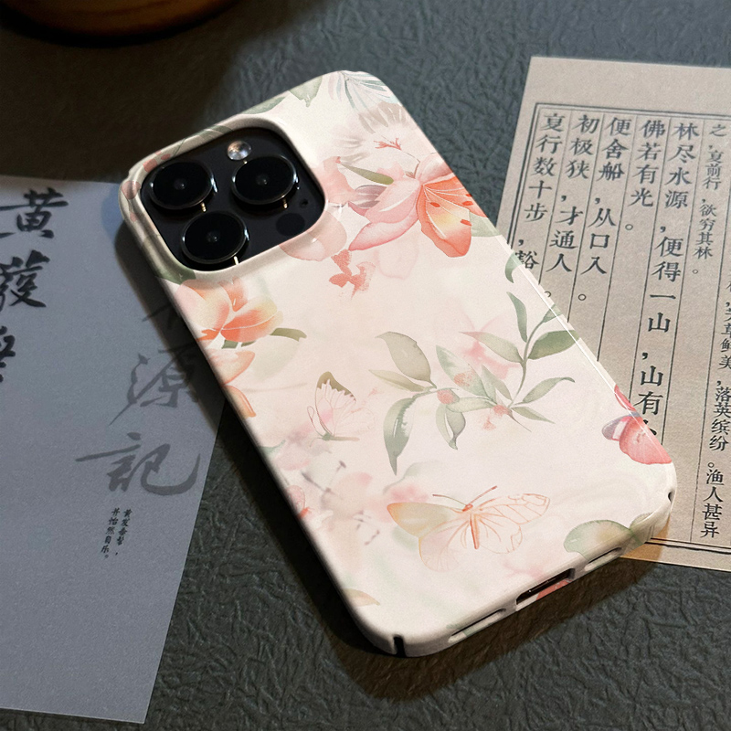 新中式水墨彩绘花卉15promax小众手机壳新款iphone15保护套14中式11文艺14promax简约13pro时尚12磨砂菲林二