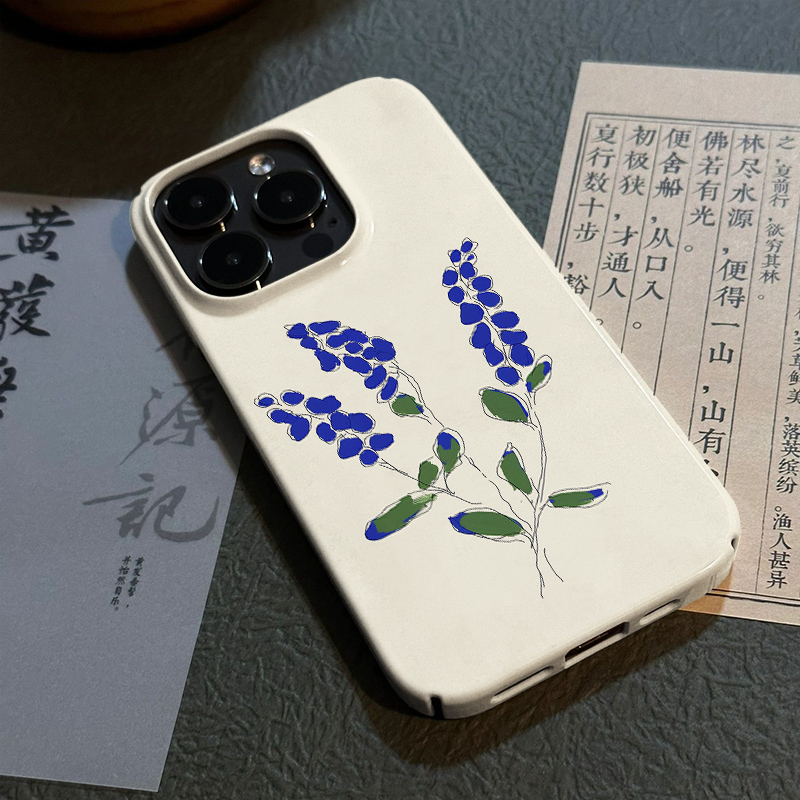 紫藤花新中式水墨花卉15promax手机壳新款iphone15保护套14中式11文艺14promax简约13pro12磨砂菲林二合一