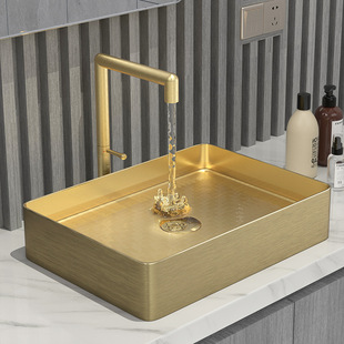 台面不锈钢单盆台下盆北欧冷热金色洗漱洗脸盆洗衣台台盆轻奢风