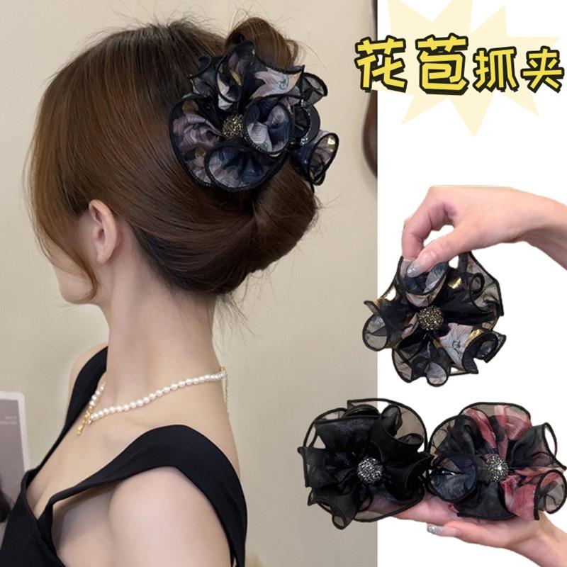 新款气质花苞中号抓夹女发量少鲨鱼夹精致半扎发夹女高级感盘发夹