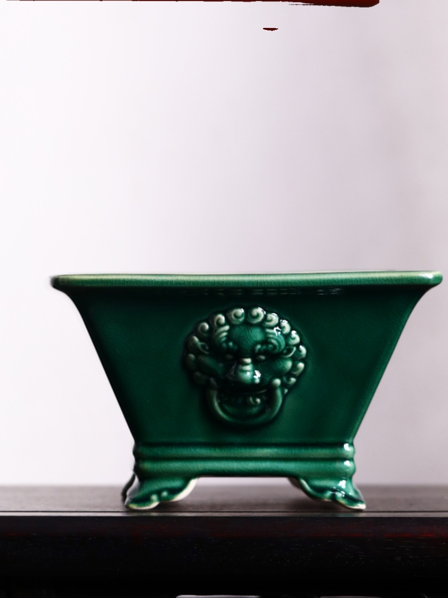 紫砂花盆正方形陶瓷盆景盆兽面白泥日式手工盆觅陶乡方斗盆i.