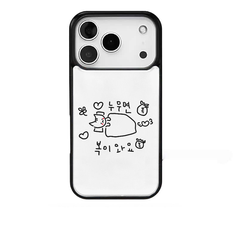 韩国小众Y2K简约韩文插画适用苹果17promax手机壳iphone16pro新款13创意15pro黑边14pro滴胶12电镀银原创防摔