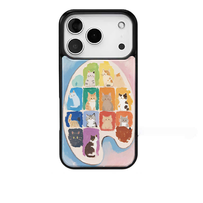 猫咪画册油画涂鸦复古适用苹果17promax手机壳iphone16pro新款13创意15pro黑边14pro滴胶12电镀银原创防摔