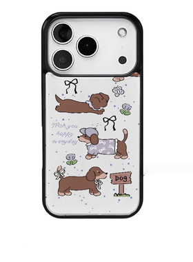 紫色帽子腊肠狗ins新款适用苹果17promax手机壳iphone16pro新款13创意15pro黑边14pro滴胶电镀银防摔手机套