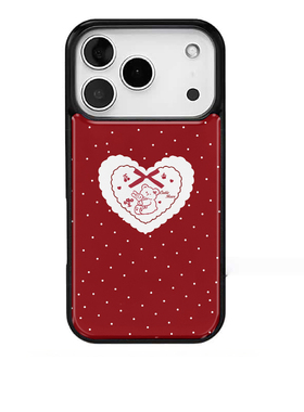 红色蝴蝶结ins小熊波点适用苹果17promax手机壳iphone16pro新款13创意15pro黑边14pro滴胶12电镀银原创防摔