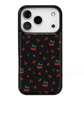 ins风红色樱桃温柔少女适用苹果17promax手机壳iphone16pro新款13创意15pro黑边14pro滴胶电镀银防摔手机套