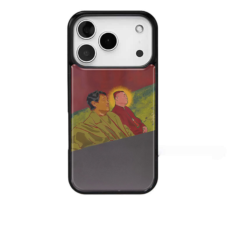 油画东北双雄大帅德彪适用苹果17promax手机壳iphone16pro新款13创意15pro黑边14pro滴胶电镀银防摔手机套