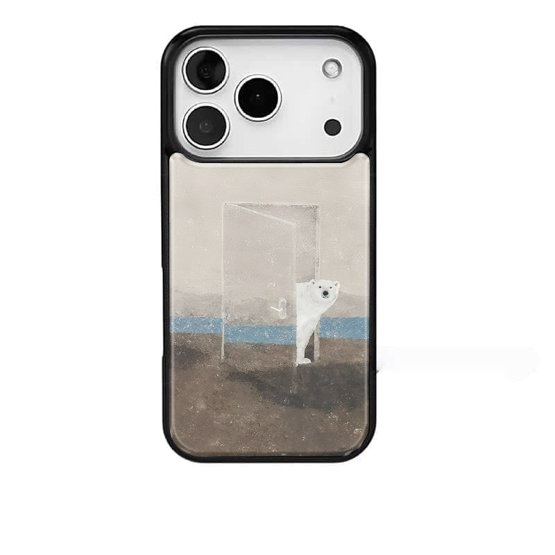 北极熊可爱油画ins风趣味适用苹果17promax手机壳iphone16pro新款13创意15pro黑边14pro滴胶电