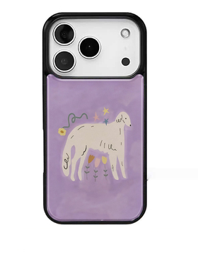 紫色牧羊犬插画可爱ins风适用苹果17promax手机壳iphone16pro新款13创意15pro黑边14pro滴胶电镀银防摔手机套