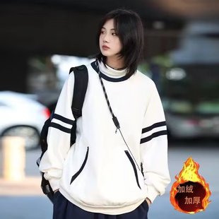 日系潮牌复古男女青年风上衣 初恋女友感卫衣圆领休闲拼色秋冬长袖