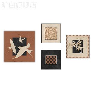 饰画沙发背景墙 复古中古燕子绿色竹子组合客厅装 法式 网红0新232款