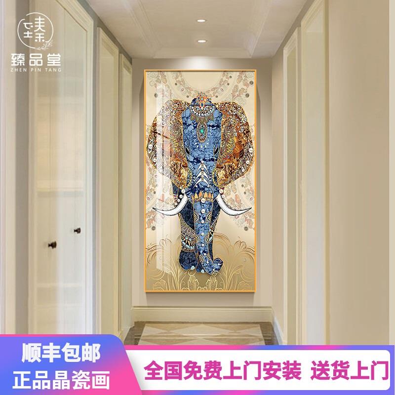 网红太平有象竖版壁画大气欧式玄关装饰画油画现代轻奢走廊过道挂图片