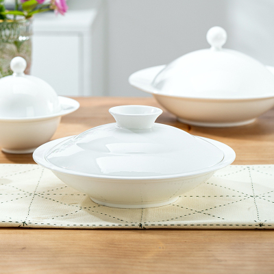 景德镇纯白骨瓷盘子家用菜碟子陶瓷带盖子汤盘防尘防虫合2024新款