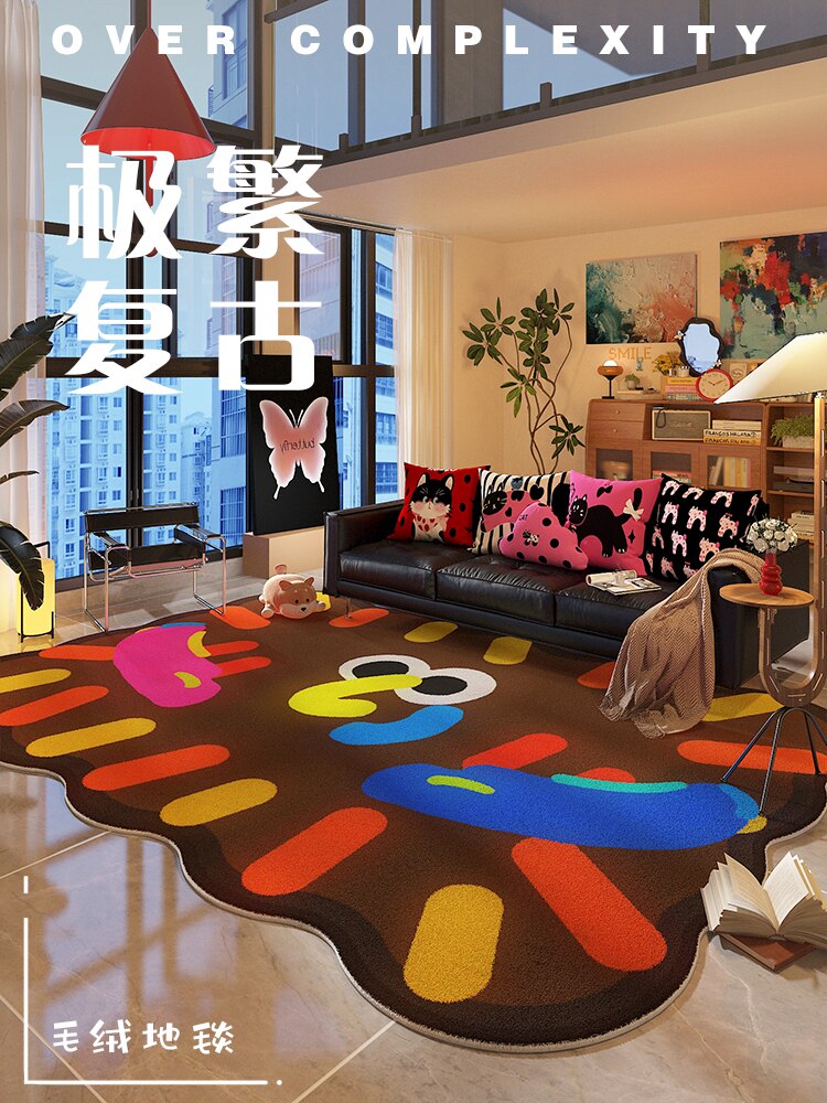 多巴胺地毯客厅2025新的异形不对称包豪斯卧室装修房间布局地板垫