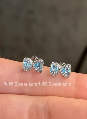 清冷蓝色蝴蝶结耳骨钉钛钢养耳洞耳钉小众设计超闪耳蜗钉耳饰耳环