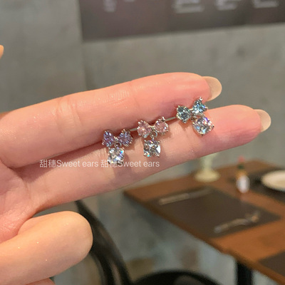 蝴蝶结方钻吊坠耳骨钉医用钛钢