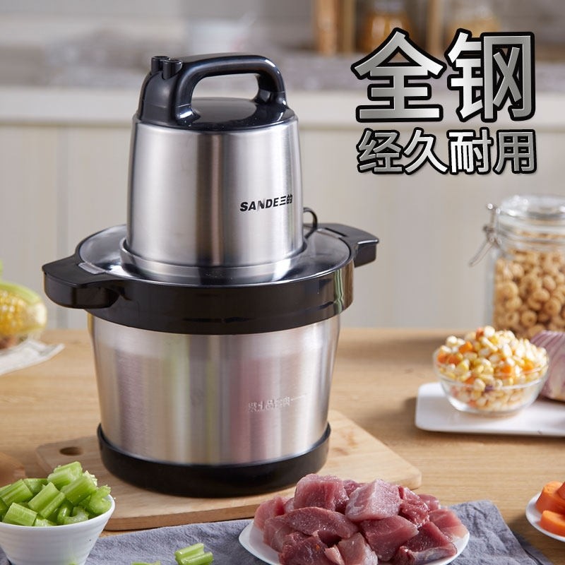 三的6L大容量绞肉机多功能家用电椒碎肉馅菜动搅肉不锈钢打辣,厨房电器,绞肉/碎肉/绞菜机/佐料机,淘宝优惠券,粉丝福利购,淘宝优惠卷