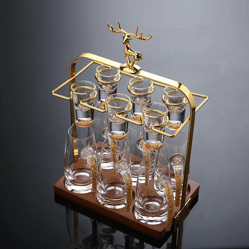 白酒杯架新中式高档分酒器杯架家用酒具专用实木底托架子白酒杯架