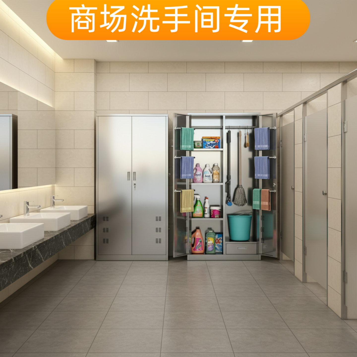 商场洗手间不锈钢储物柜打扫卫生工具放置柜304加厚不锈钢储物柜