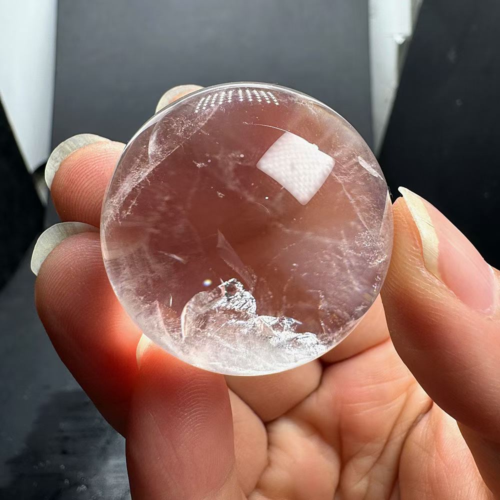 蓝针水晶 红针水晶 天然白水晶球原石打磨 晶体透