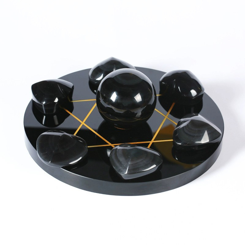 婉晶墨西哥彩虹眼黑曜石心形七星阵摆件家居办公饰品 开业礼品