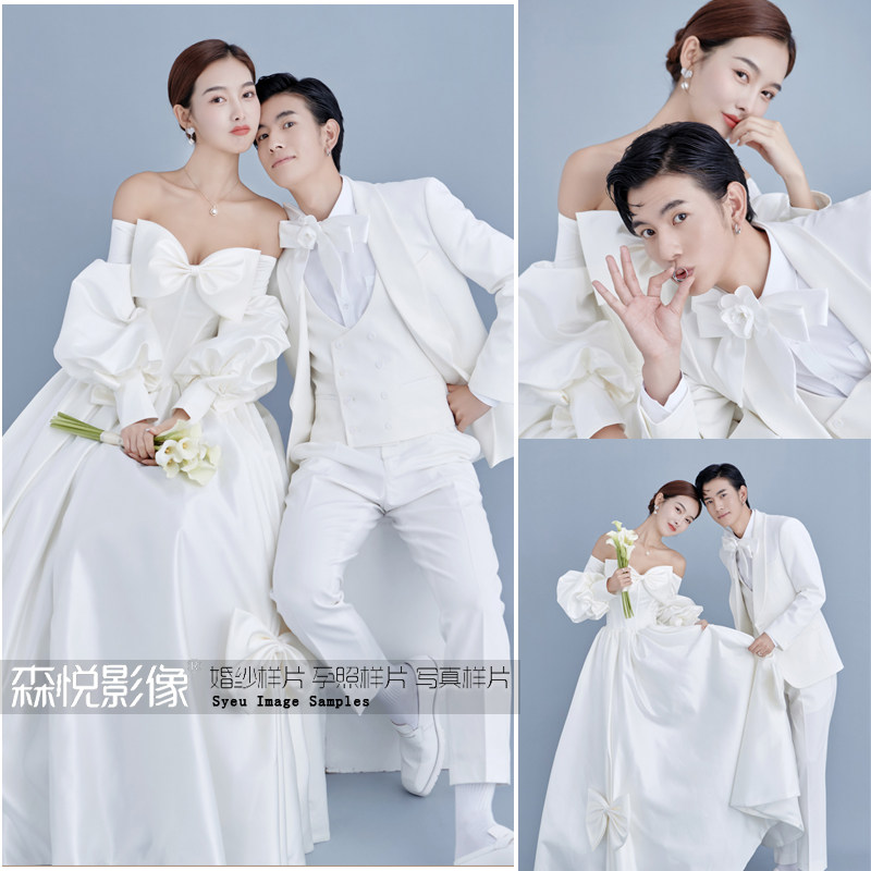 2022婚纱影楼摄影展会室内纯色韩式情侣婚纱照客样放大样片h1040