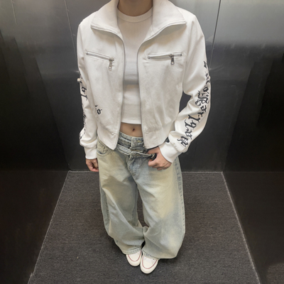 美式复古撞色拼接立领夹克外套