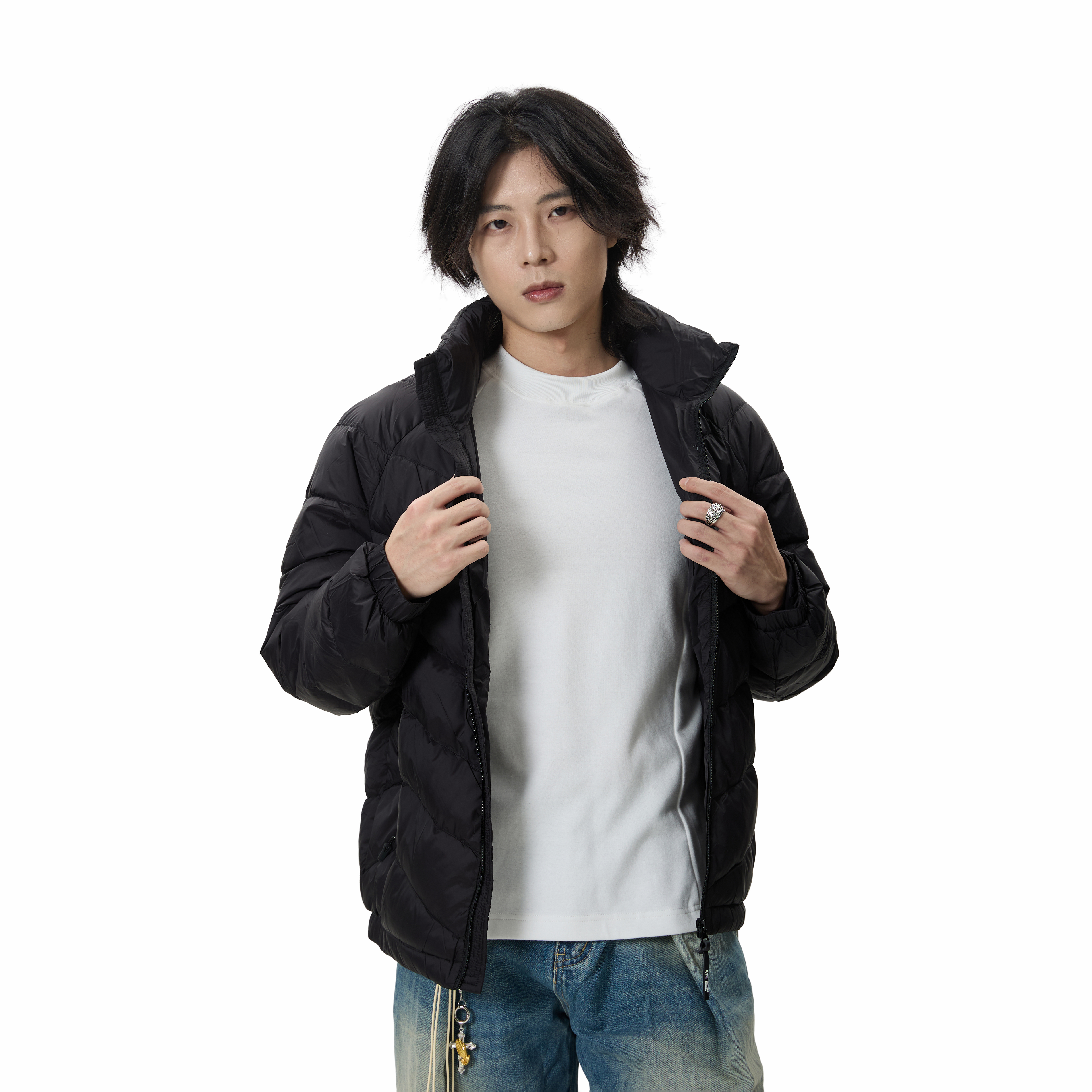 美式复古短款黑色羽绒服