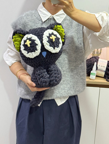 手工diy毛线钩针编织呆萌可爱罗小黑玩偶材料包自制抱枕摆件礼物