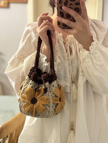 diy编织格桑花小水桶包钩针钩织材料包自制手提包送闺蜜礼物