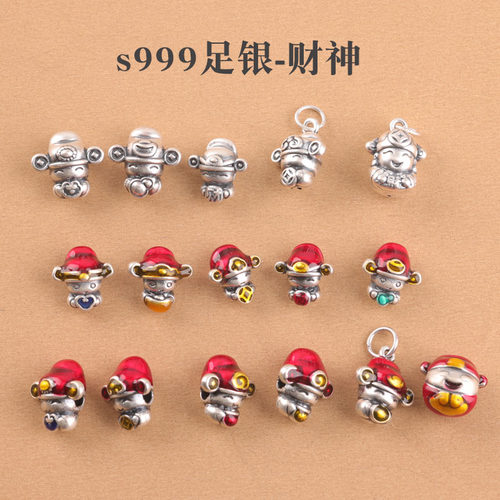 s999足银纯银配件财神隔珠吊饰