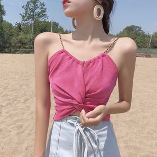 上衣 纯欲风辣妹抹胸吊带背心女夏季 新款 高腰修身 链条设计感无袖