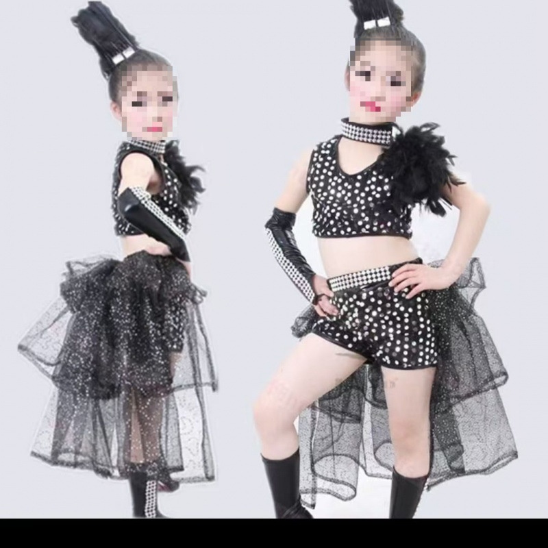 六一儿童爵士演出服装女亮片露脐表演服女童拉丁舞走秀现代舞