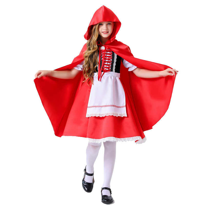 外贸欧美儿童女万圣节cos小红帽服装童话故事派对舞台表演服套装图片