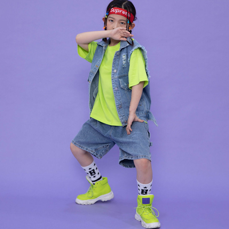 ·男女童套装马甲夏季两件套儿童嘻哈服上台表演走秀服装打架子鼓