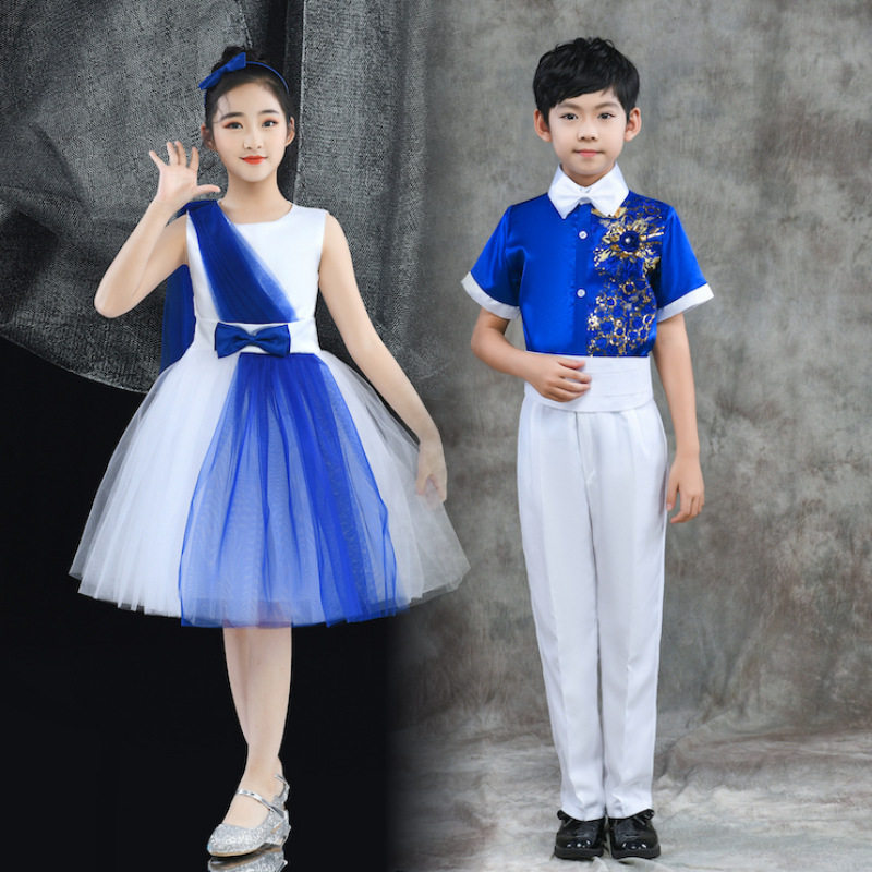 六一儿童合唱服演出服宝蓝色中小学生大合唱团男童诗歌朗诵表演服