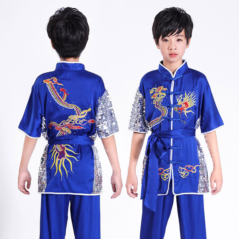 刺绣龙儿童武术服装表演服短袖男女练功服夏太极拳南拳长拳比赛