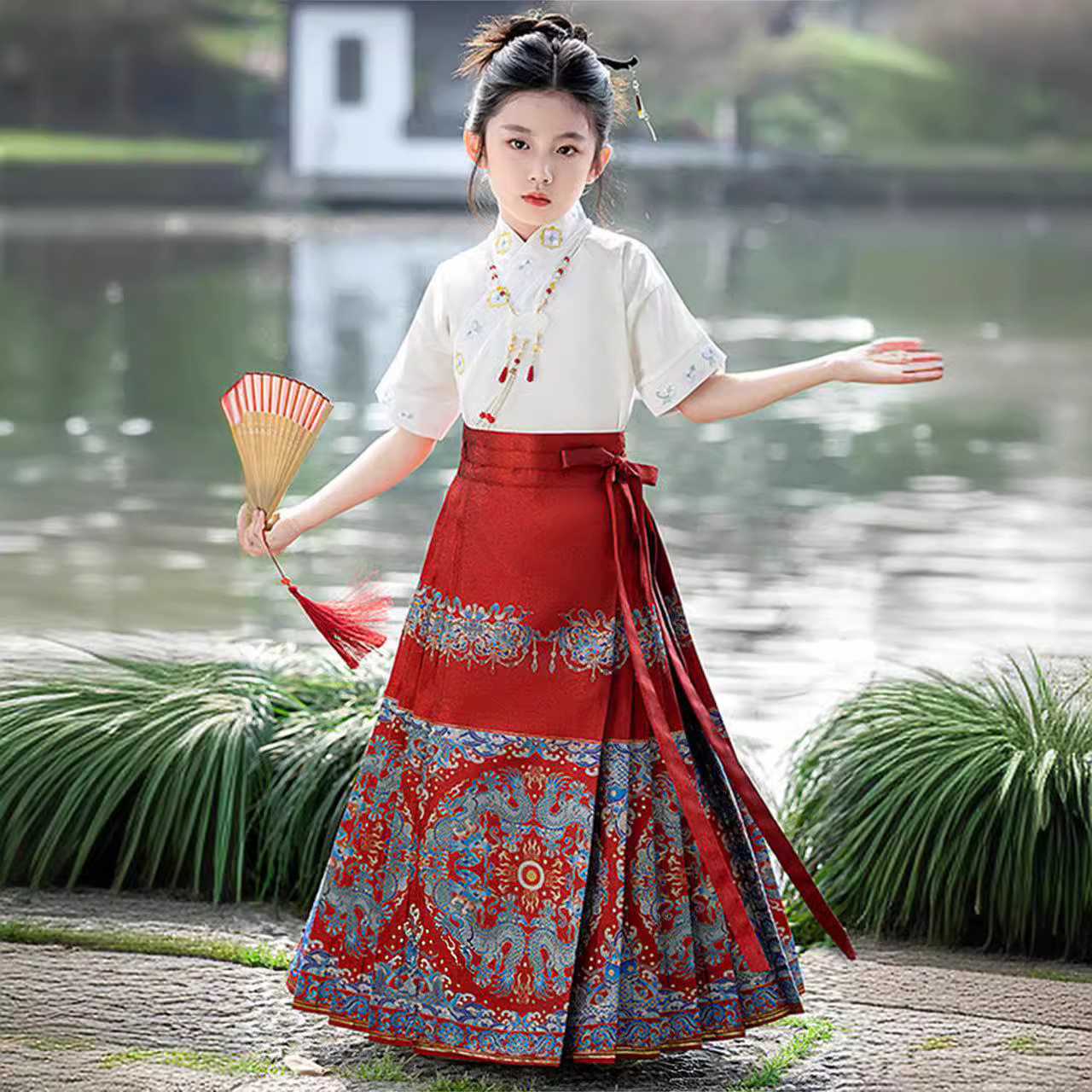 古风女童汉服套装夏天2025新款中大童初中生国潮儿童马面裙表演服