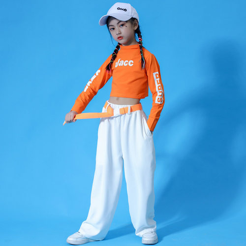 女童露肚脐爵士舞儿童架子鼓表演服女孩街舞套装两件套嘻哈春季新