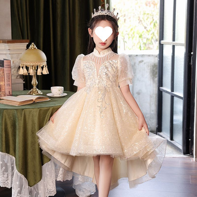 女童礼服轻奢小众主持人钢琴演出服儿童生日公主裙女孩花童婚礼