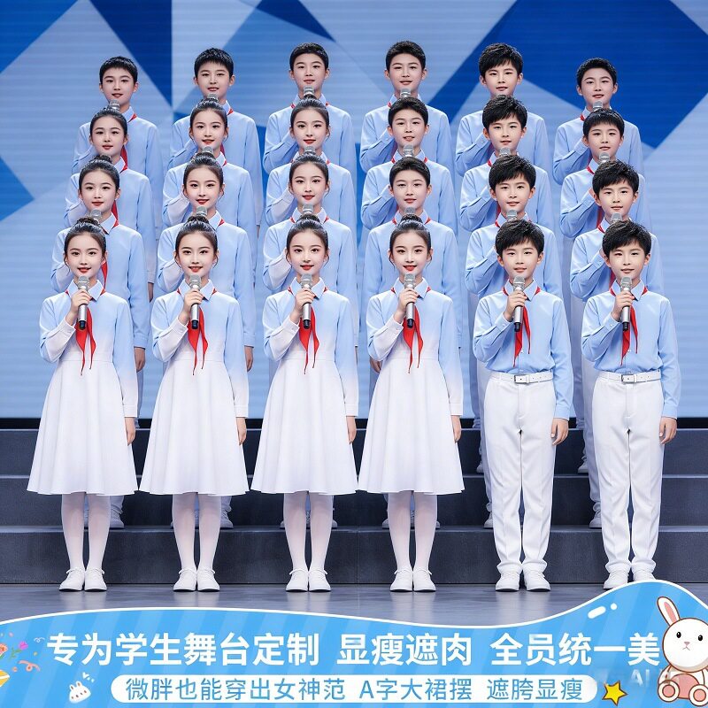 六一儿童合唱演出服蓝色中小学生诗朗诵团体演讲比赛男女表演礼服
