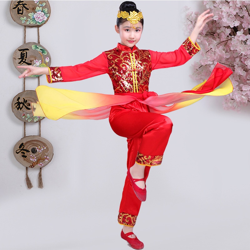 中国风打鼓服腰鼓服儿童秧歌服男女童舞蹈演出服少儿古典