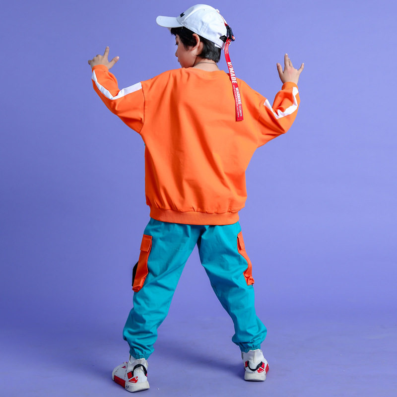 男童春秋季卫衣两件套装嘻哈风舞蹈服潮流宽松帅气运动会表演服