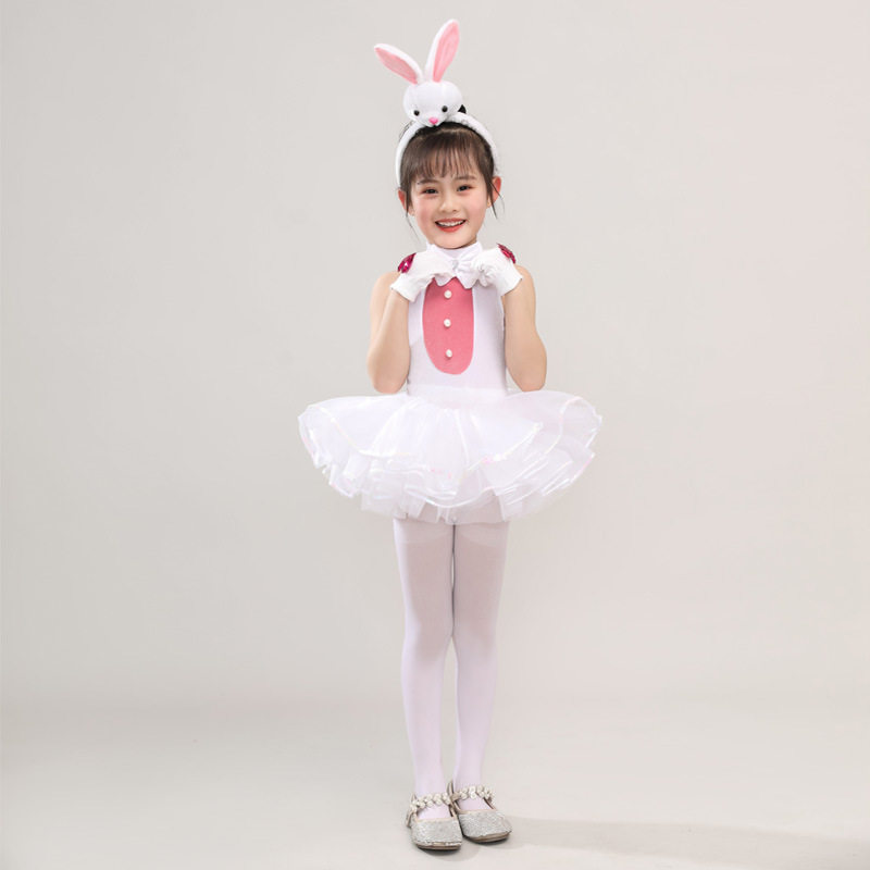 儿童小兔子演出服小兔子乖乖动物表演服女童白色芭蕾蓬蓬裙舞蹈服