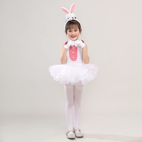 儿童小兔子演出服小兔子乖乖动物表演服女童白色芭蕾蓬蓬裙舞蹈服