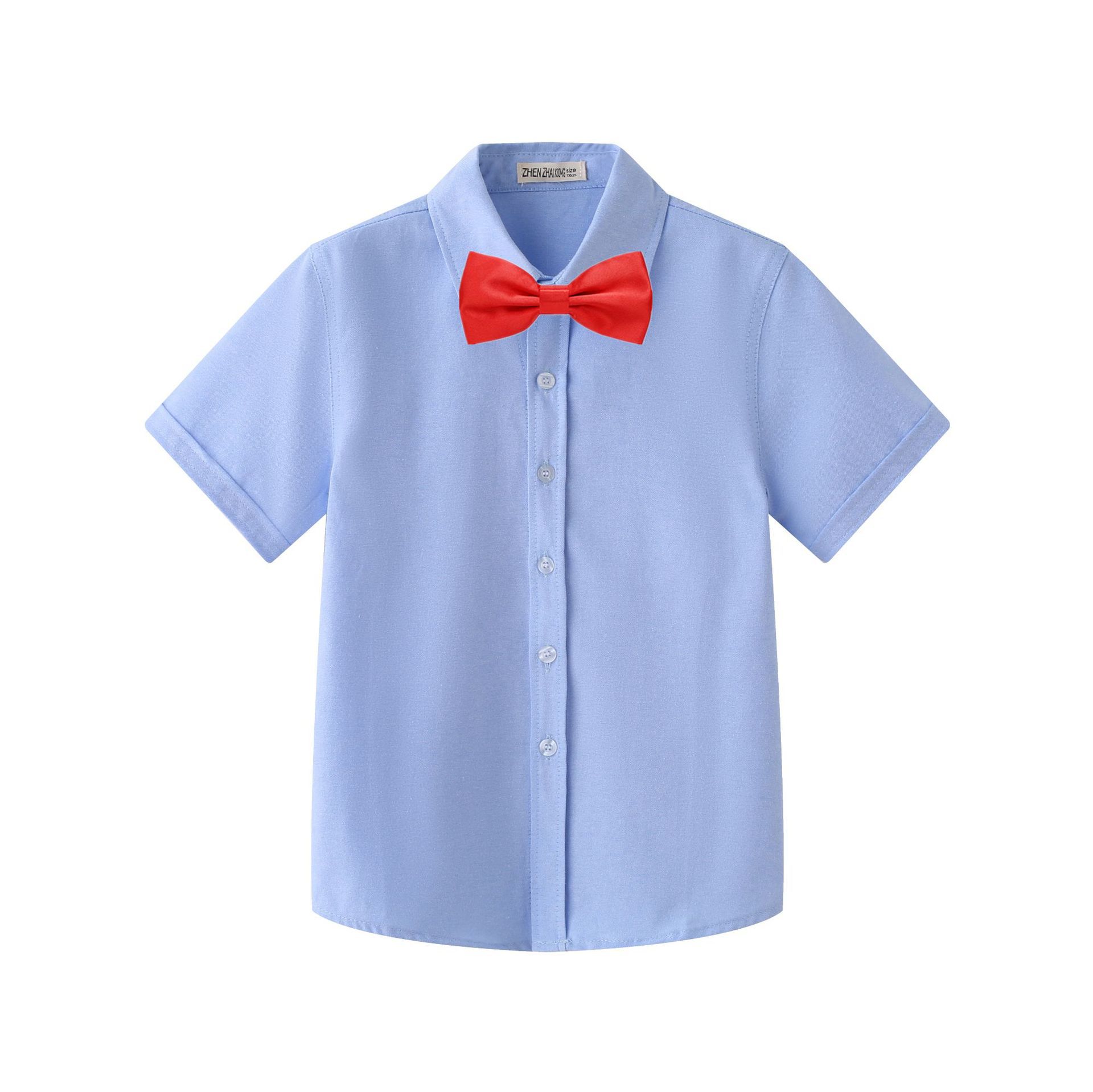 儿童短袖涤棉蓝色衬衫男童夏季薄款白衬衣中大童小学生表演服校服